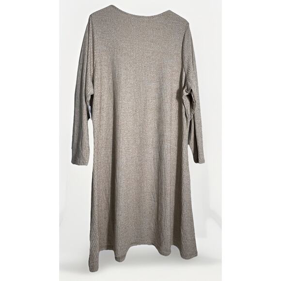 Old Navy Fit & Flare 4X Rib-Knit Long-Sleeve Dress Oatmeal Heather Beige NWT - Picture 3 of 5